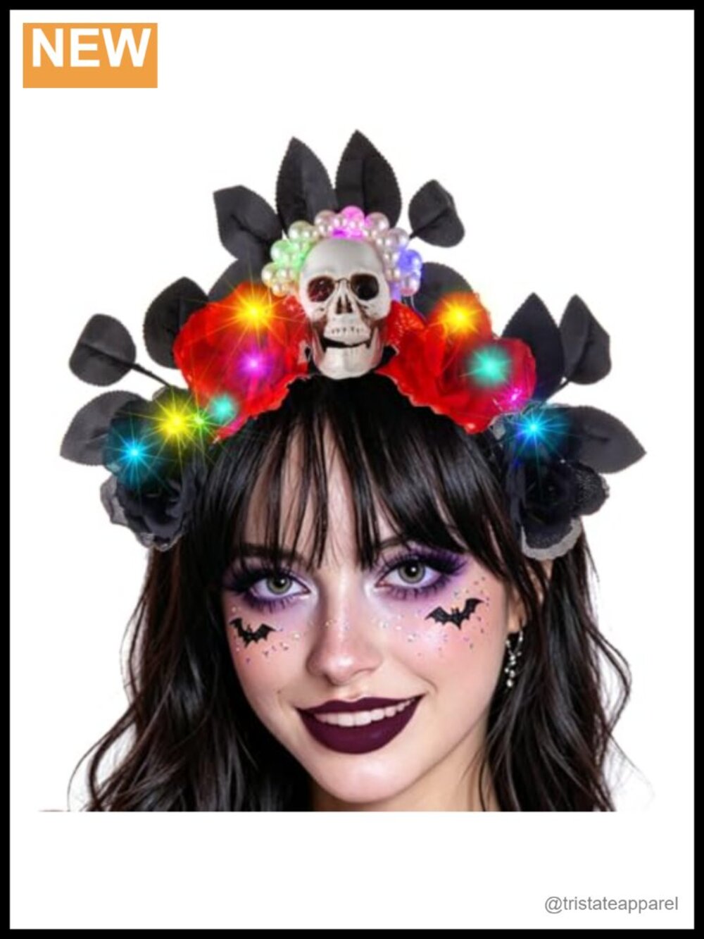 LED Light Up Halloween Skull Flower Crown Headband Day of the Dead Costume Hair